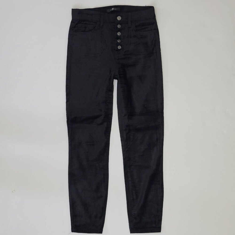 7 For All Mankind High Rise Skinny Ankle Velvet Button Up Black Jean